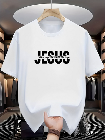 Men's Graphic T-Shirt Bold Black Letters With Modern Script Design Jesus