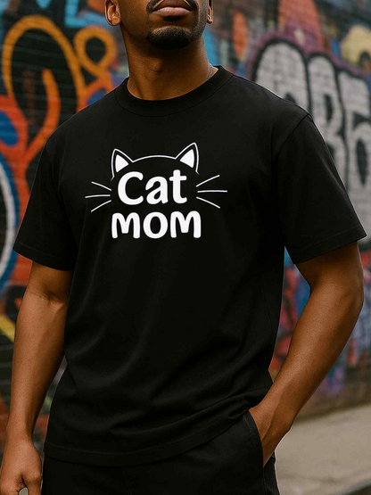 Men's Graphic T-Shirt Cat Mom Whiskers With Cute Cat Ears Outline Centered Text Cat
