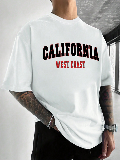 Men's Graphic T-Shirt California West Coast Bold Letters On Plain White T Shirt