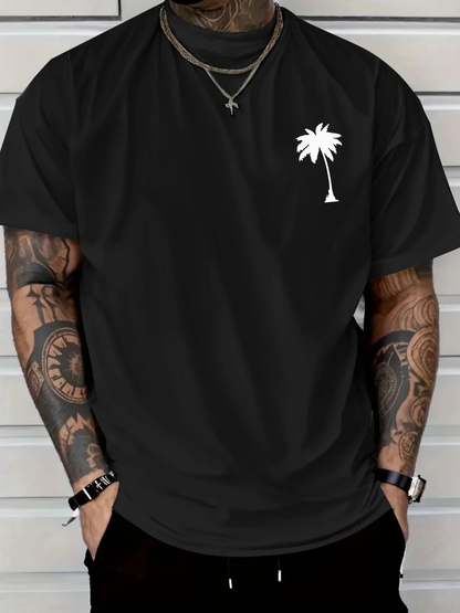 Men's Graphic T-Shirt Minimal Silhouette Of A White Palm Tree On Black Tee