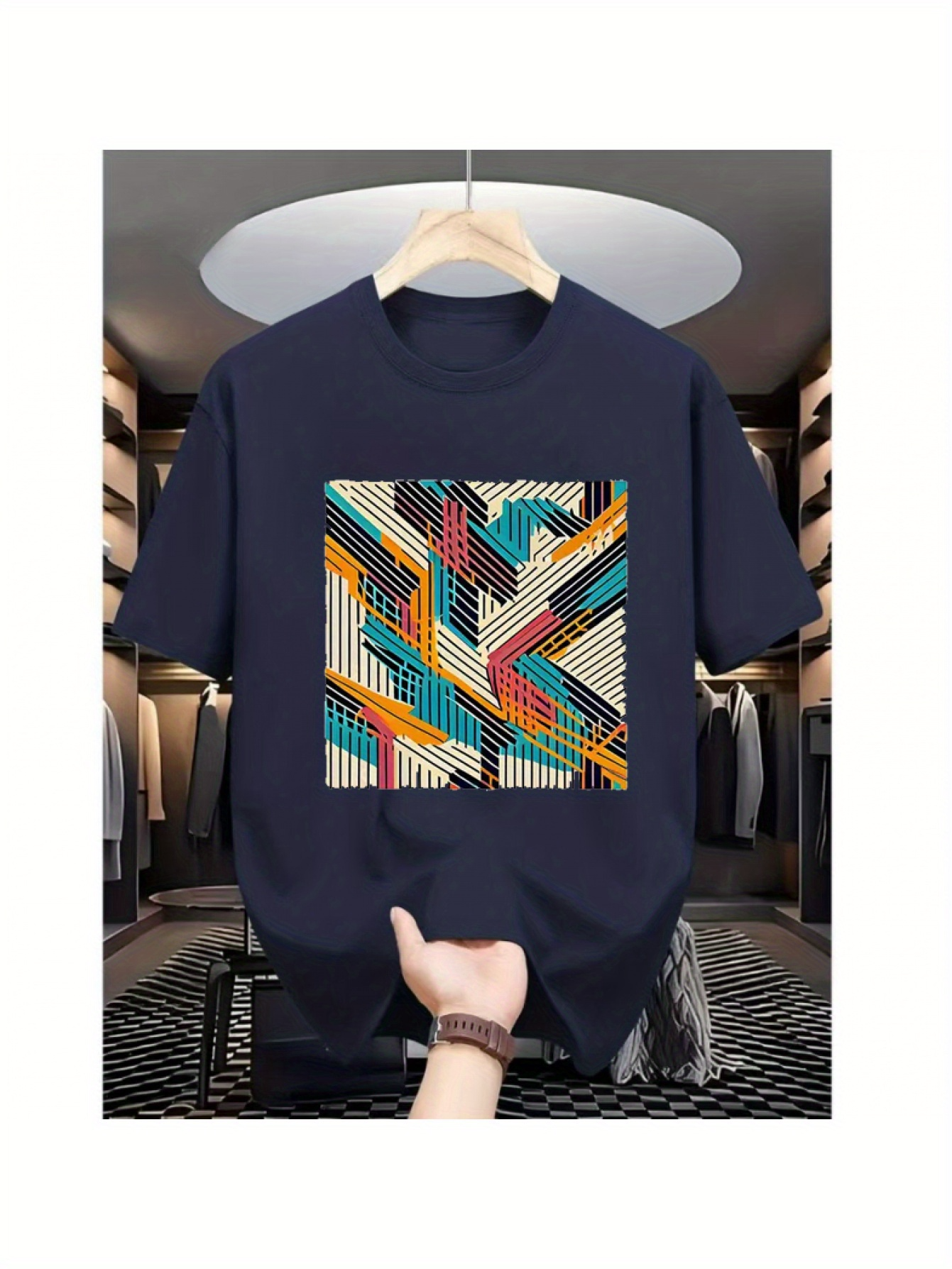 Men's Graphic T-Shirt Vivid Multicolor Abstract Lines Arranged In Geometric Symmetry Pattern