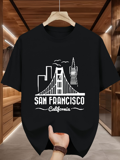 Men's Graphic T-Shirt San Francisco California City Skyline With Bridge And Seagulls T Shirt