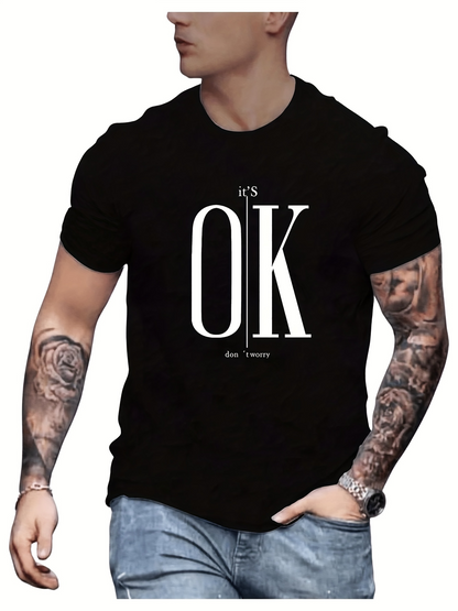 Men's Graphic T-Shirt Its OK Minimal Contrast Letters On Plain Black Tee