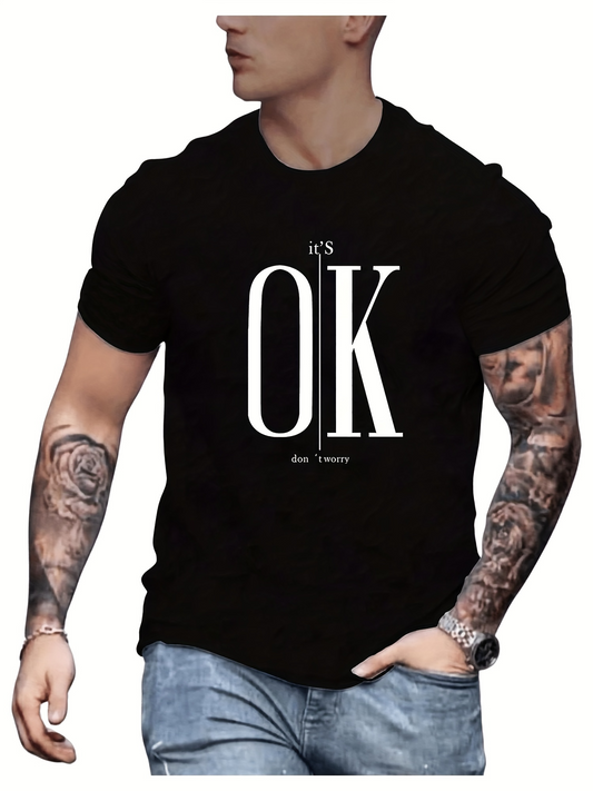 Men's Graphic T-Shirt Its OK Minimal Contrast Letters On Plain Black Tee