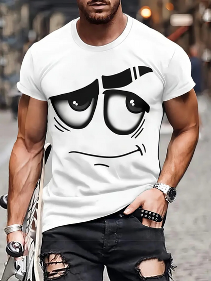 Men's Graphic T-Shirt Playful Cartoon Face With Bold Black Lines And Expressive Eyes