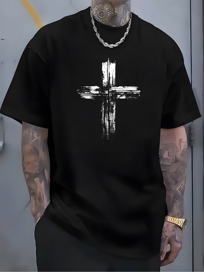 Men's Graphic T-Shirt Abstract Painted Grunge Style Bold Artistic Cross