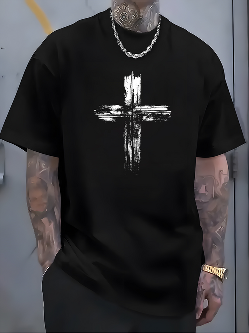 Men's Graphic T-Shirt Abstract Painted Grunge Style Bold Artistic Cross