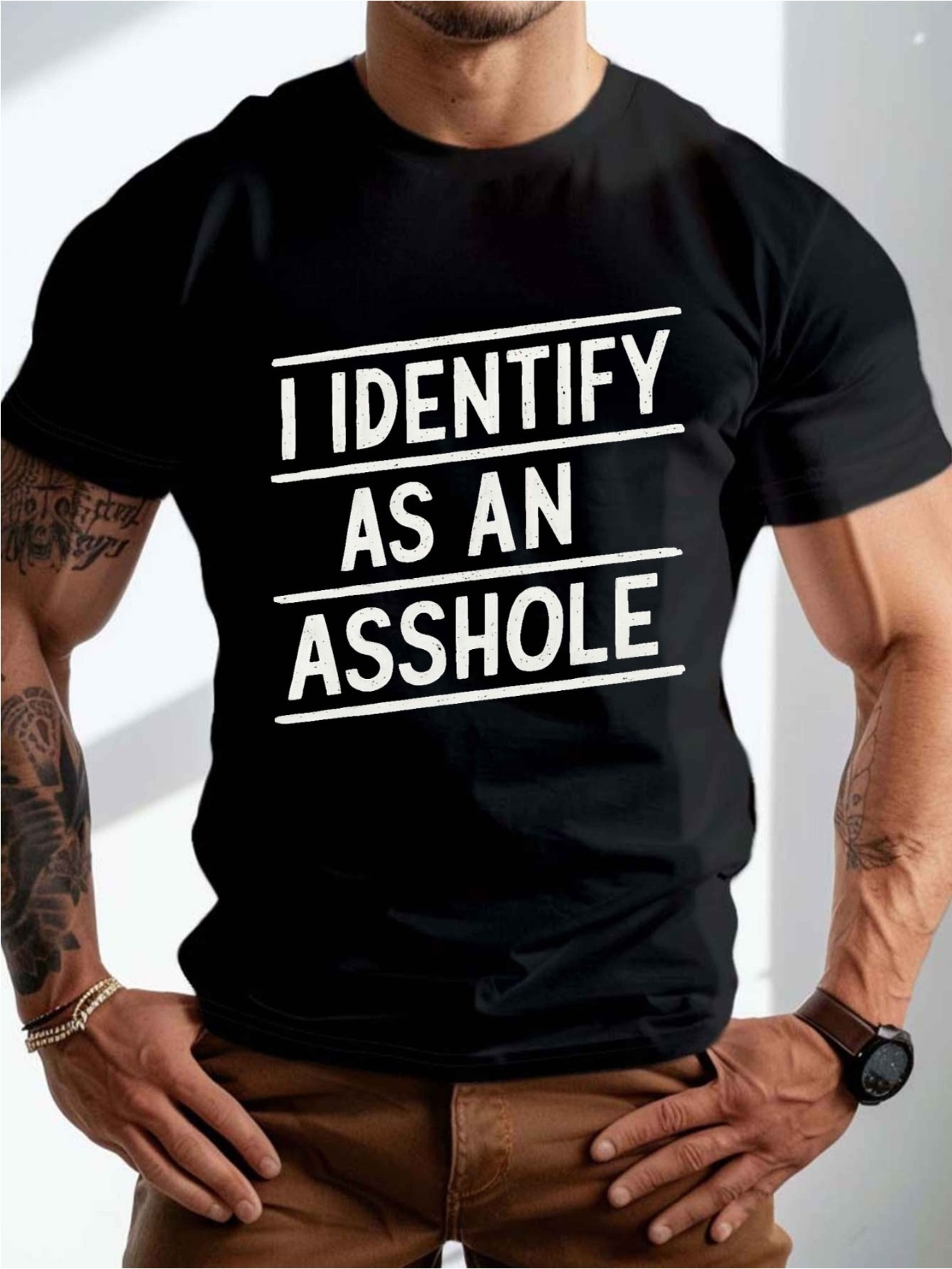 Men's Graphic T-Shirt I Identify As An Asshole Bold Slanted White Lines Typography Statement