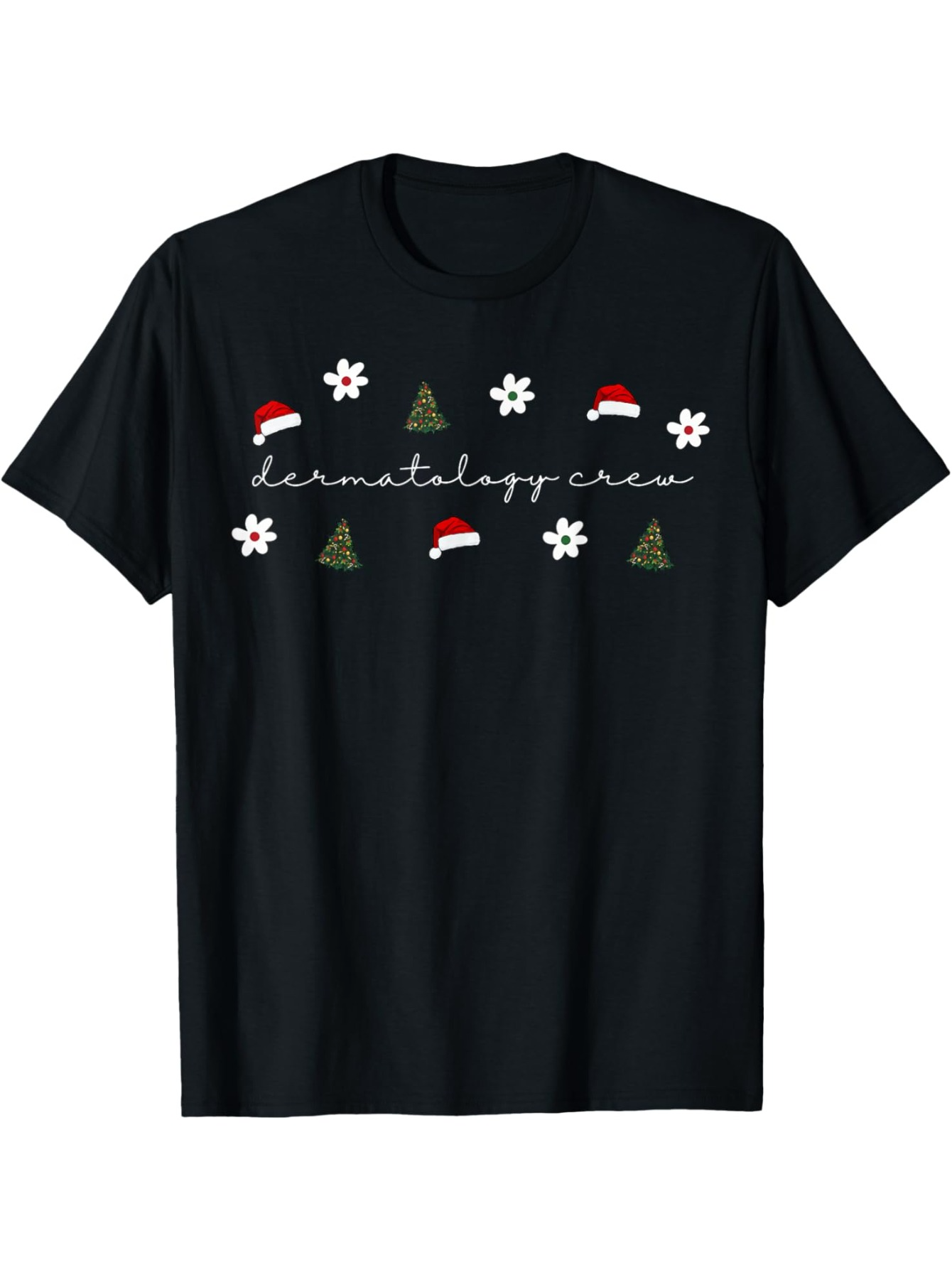 Men's Graphic T-Shirt Christmas Trees And Snowflakes With Santa Hats Dermatology Crew