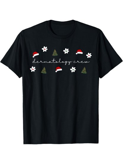 Men's Graphic T-Shirt Christmas Trees And Snowflakes With Santa Hats Dermatology Crew