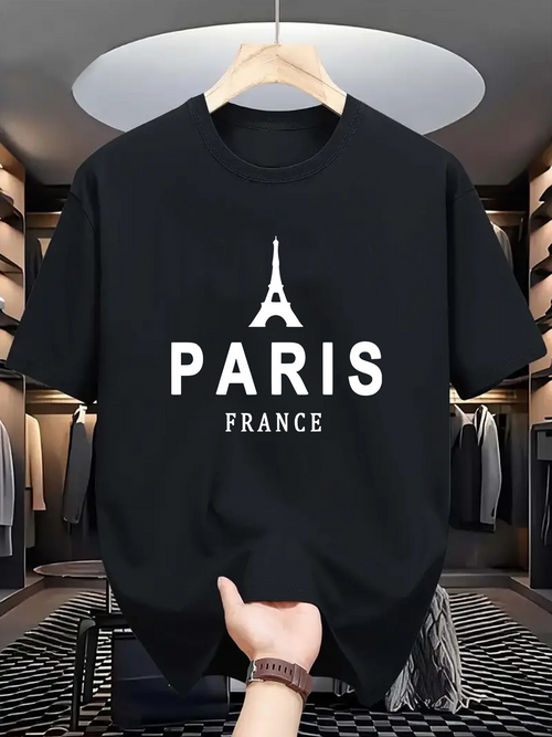 Men's Graphic T-Shirt Paris France With Eiffel Tower Embellishment Graphic Cityscape T Shirt