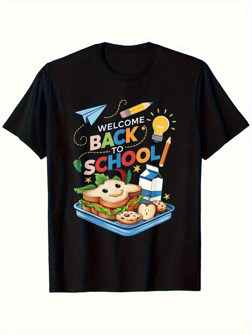 Men's Graphic T-Shirt Welcome Back To School Creative Lunch And Stationery Design