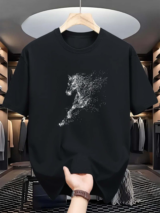 Men's Graphic T-Shirt Abstract Motion With Energetic Swirling Dots Forming A Powerful Horse