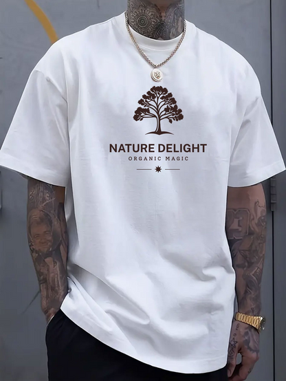 Men's Graphic T-Shirt Nature Delight With Vintage Tree Above Classic Organic Magic Lettering