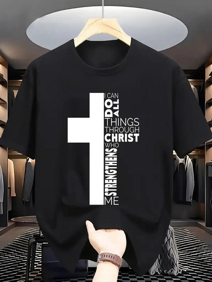 Men's Graphic T-Shirt Faithful Spirit Inspiring Lettering Surrounded By Bold White Cross