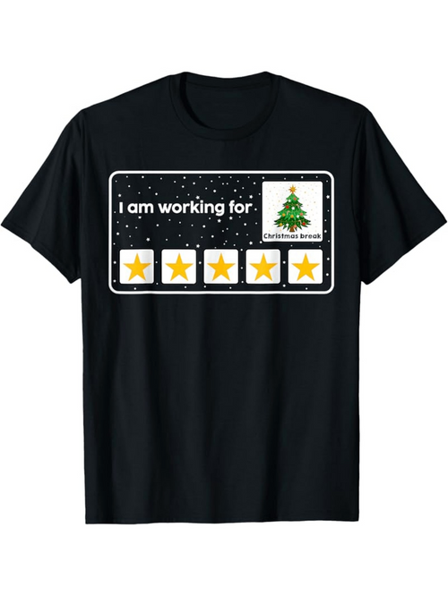 Men's Graphic T-Shirt I Am Working For Five Yellow Stars And Christmas Tree