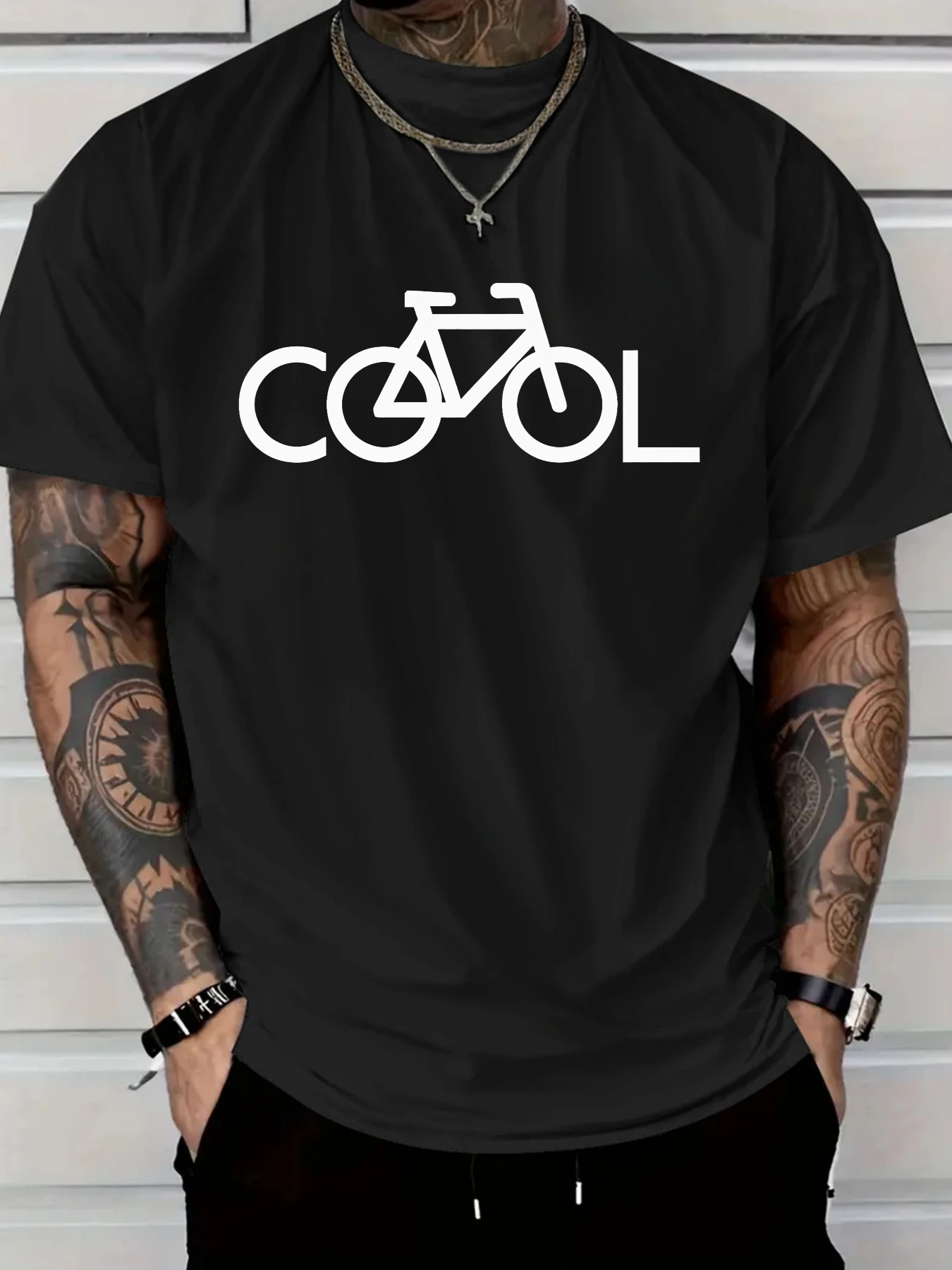 Men's Graphic T-Shirt Cool Bicycle Illustration With Minimalist Lettering On Black Fabric