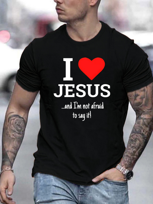 Men's Graphic T-Shirt I Love Jesus And Bold Declaration Faithful Heart
