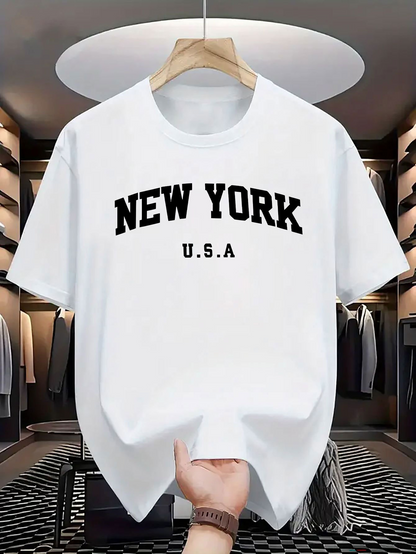 Men's Graphic T-Shirt New York Usa Bold Black Letters White T Shirt