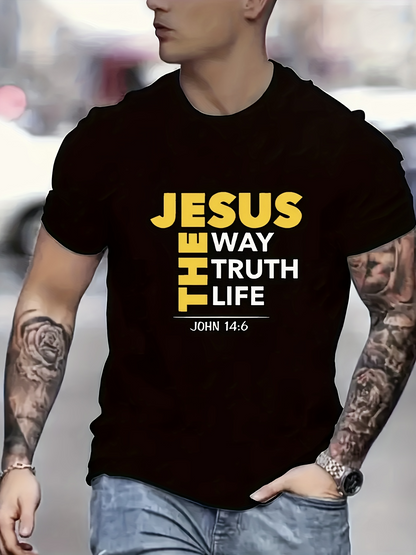 Men's Graphic T-Shirt Jesus The Way The Truth The Life Scripture Black T Shirt