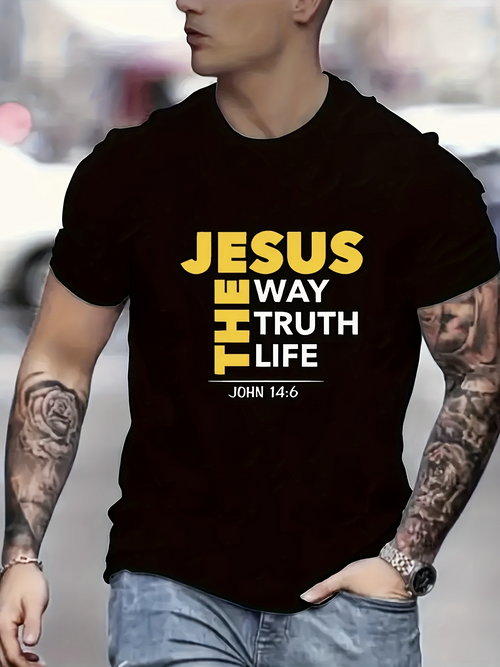 Men's Graphic T-Shirt Jesus The Way The Truth The Life Scripture Black T Shirt