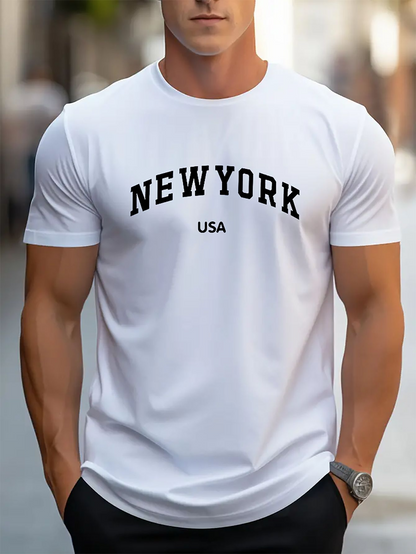 Men's Graphic T-Shirt New York Usa Classic Urban Lettering Cotton T Shirt