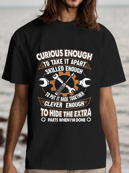 Men's Graphic T-Shirt Curious Skilled Clever Extra Parts With Wrenches And Gears Mechanic T Shirt