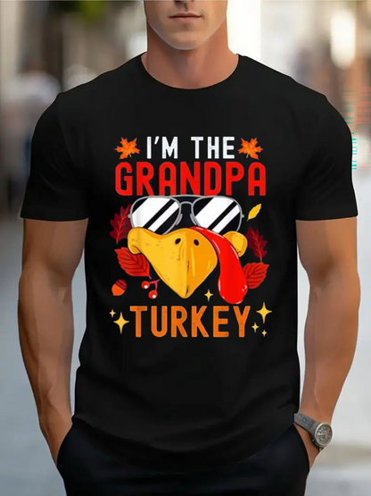 Men's Graphic T-Shirt Im The Grandpa Turkey With Sunglasses And Festive Autumn Motif Turkey