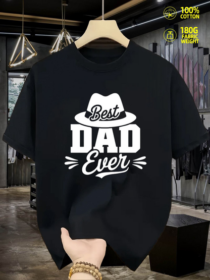 Men's Graphic T-Shirt Best Dad Ever Stylish Retro Text With Classic Fedora Hat