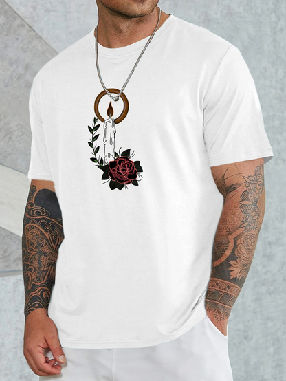 Men's Graphic T-Shirt Handcrafted Botanical Elements Hanging Beside Rustic Wooden Hoops Flower