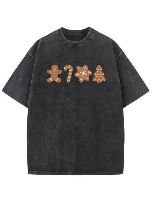 Men's Graphic T-Shirt Festive Holiday Cookies With Candy Cane Gingerbread Man Star And Tree