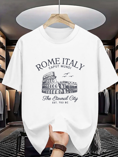 Men's Graphic T-Shirt Rome Italy Caput Mundi With Ancient City Sunrise Colosseum Sketch