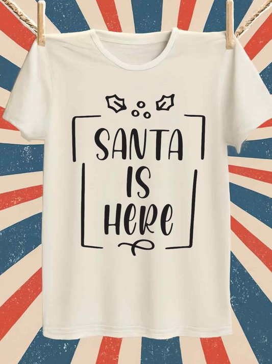 Men's Graphic T-Shirt Santa Is Here Simple Holiday Design With Festive Holly Details