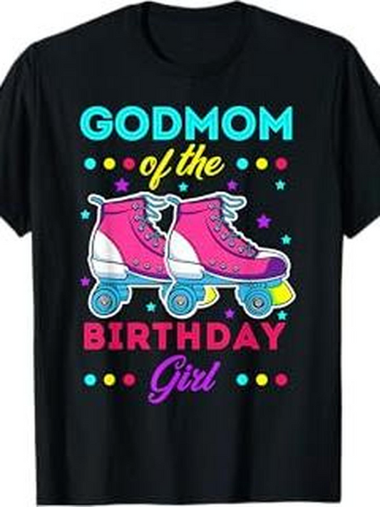 Men's Graphic T-Shirt Godmom Of The Birthday Girl Colorful Skates Surrounded By Confetti And Stars Roller Skate