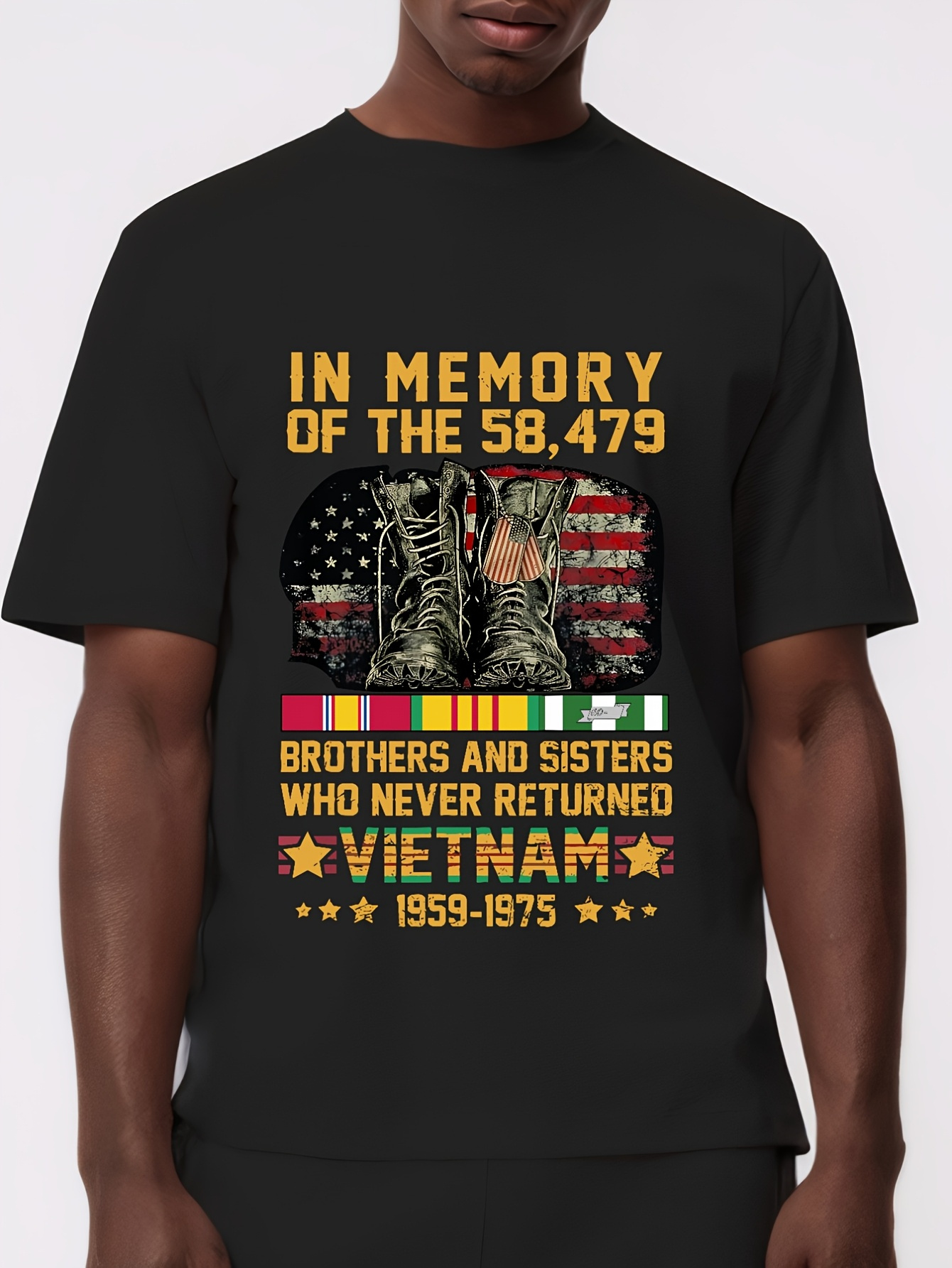 Men's Graphic T-Shirt In Memory Of The Fallen Vietnam War Tribute Boots
