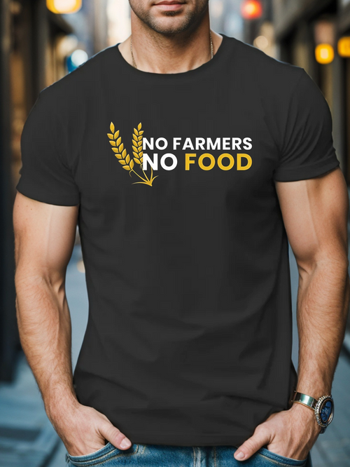 Men's Graphic T-Shirt No Farmers No Food Golden Wheat Graphic On Black T Shirt
