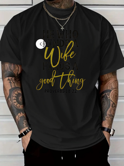 Men's Graphic T-Shirt Blessed Wife With Script Letters And Golden Good Things Text Shirt