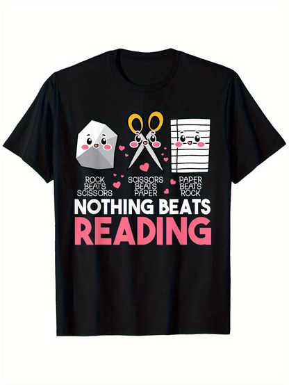 Men's Graphic T-Shirt Nothing Beats Reading With Cute Smiling Stationery Under Pink Hearts T Shirt