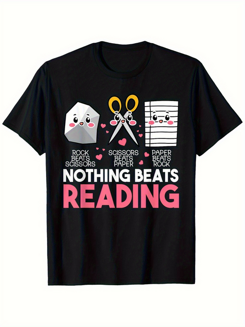 Men's Graphic T-Shirt Nothing Beats Reading With Cute Smiling Stationery Under Pink Hearts T Shirt