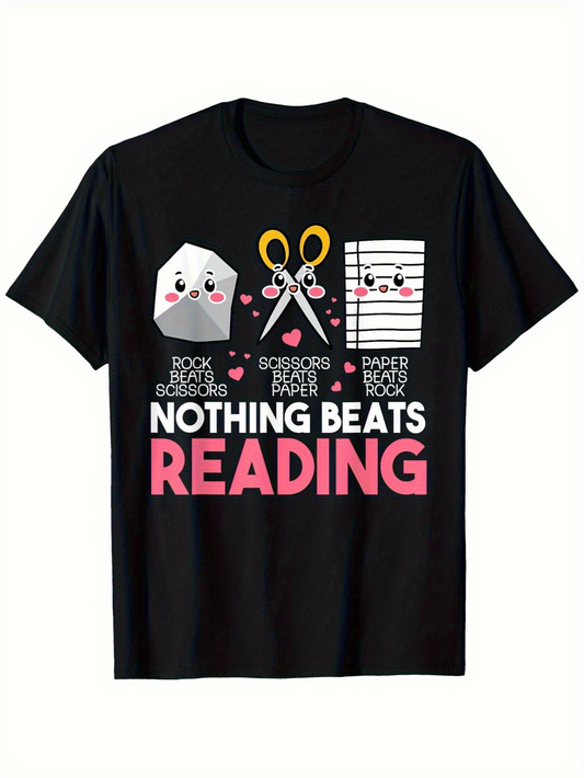 Men's Graphic T-Shirt Nothing Beats Reading With Cute Smiling Stationery Under Pink Hearts T Shirt