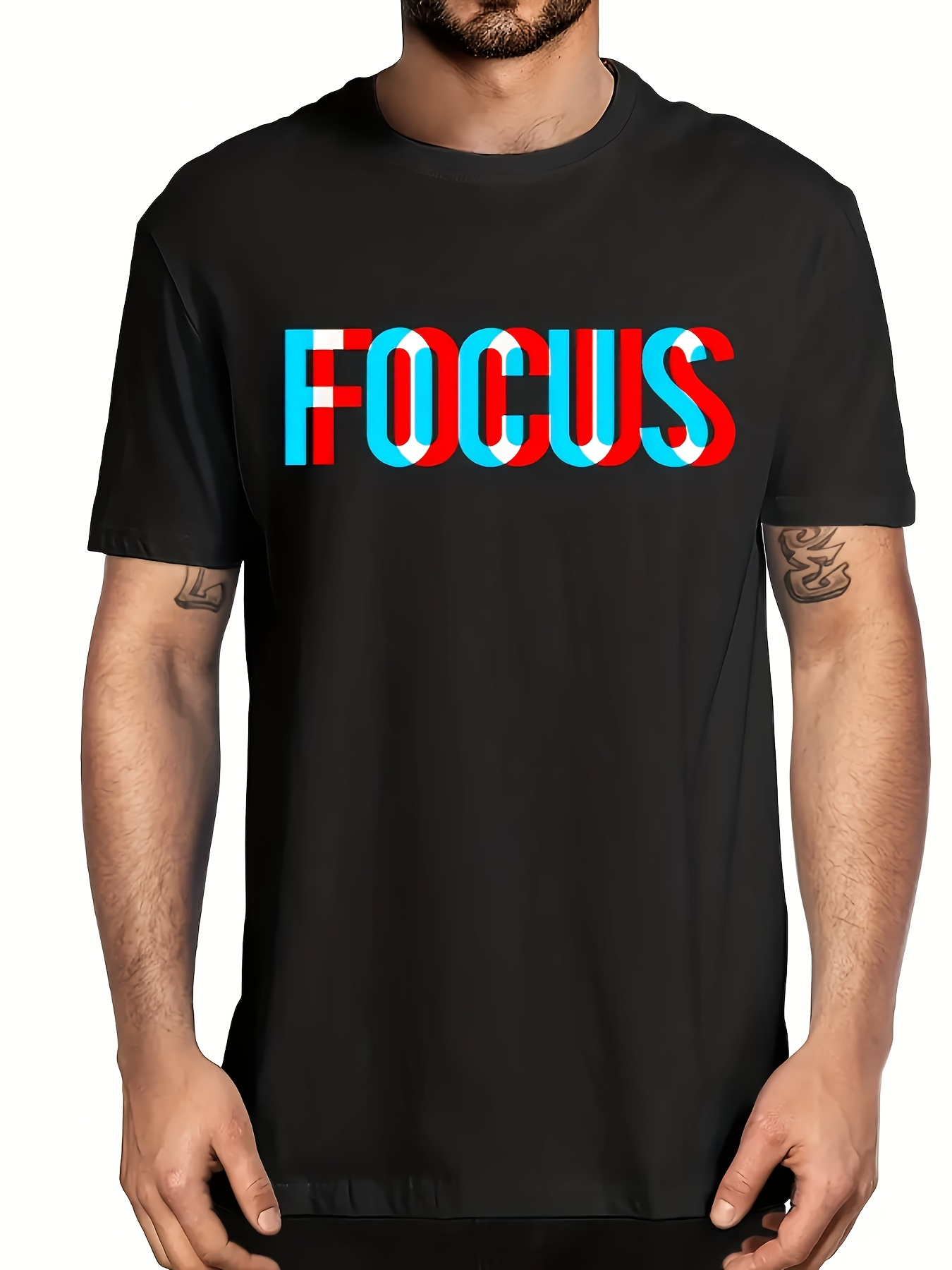Men's Graphic T-Shirt Focus Blurred Shadowed Layered Lettering On Soft Cotton T Shirt Focus