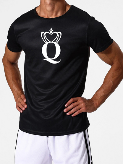 Men's Graphic T-Shirt Elegant Crown Motif With Flourish Q Letter Under Bold Design