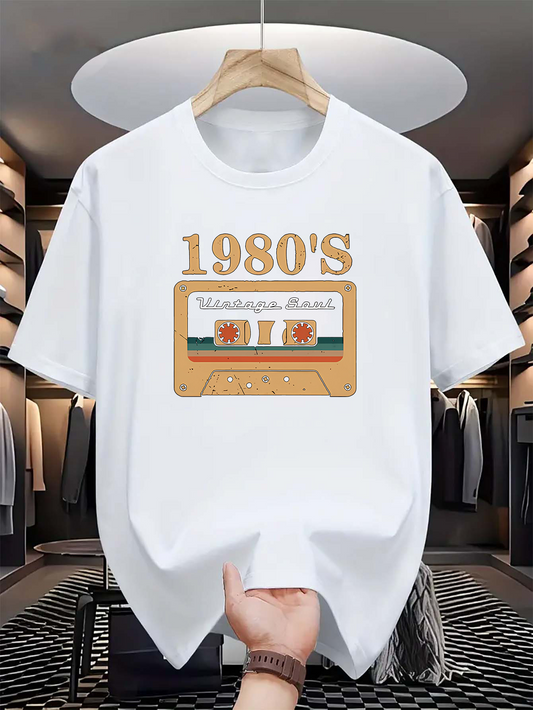 Men's Graphic T-Shirt 1980s Retro Cassette With Orange Tape Vintage Music Recorder