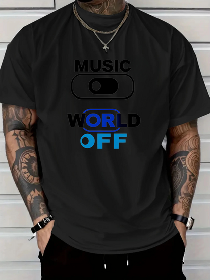 Men's Graphic T-Shirt Music World Off With Neon Glow Switch Graphic