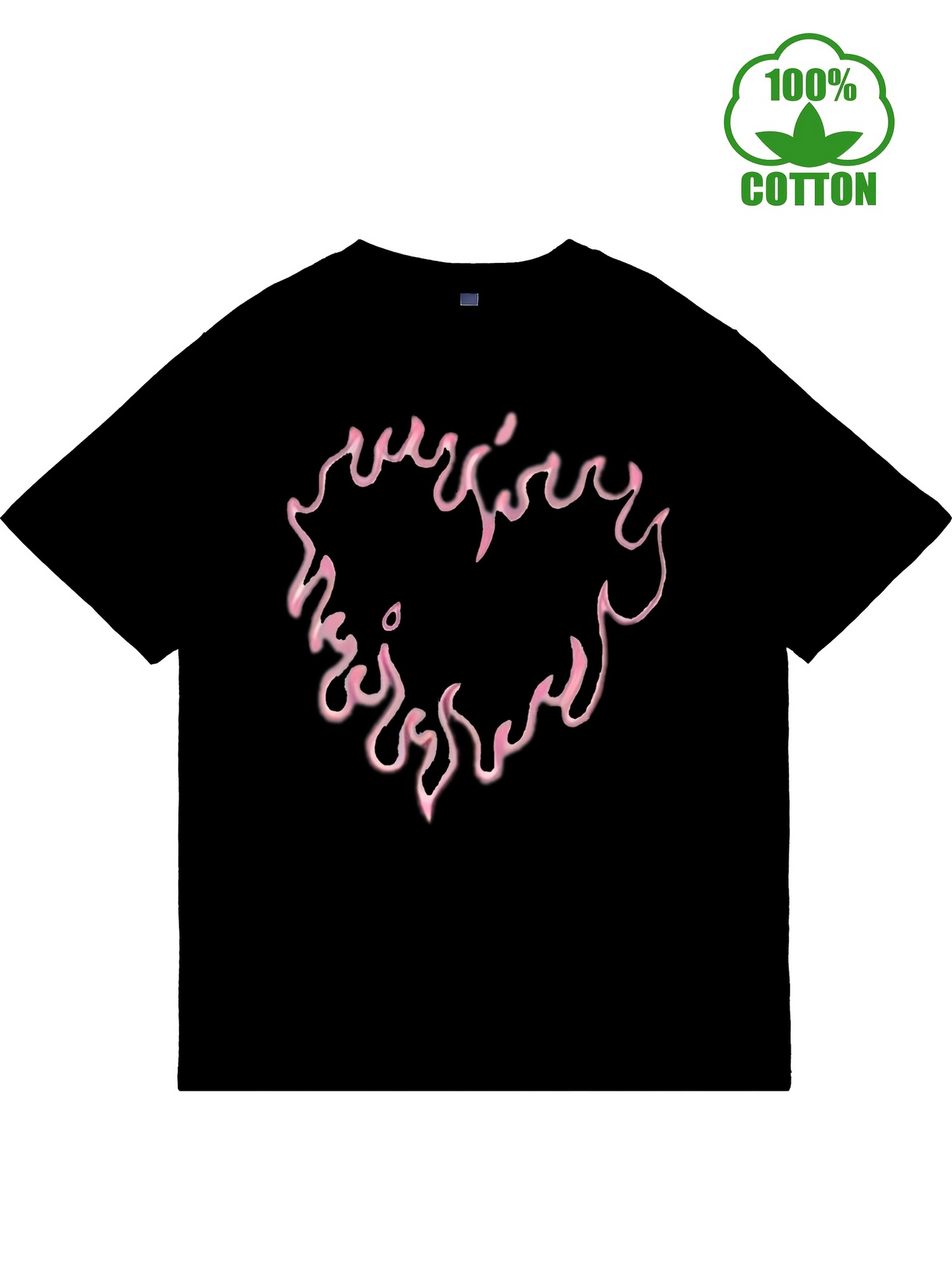 Men's Graphic T-Shirt Pink Flame Outline Heart Surrounded By Fiery Neon Pattern Design