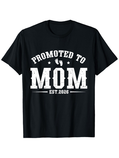Men's Graphic T-Shirt Promoted To Mom Vintage Typography With Small Baby Footprint Graphic Mom