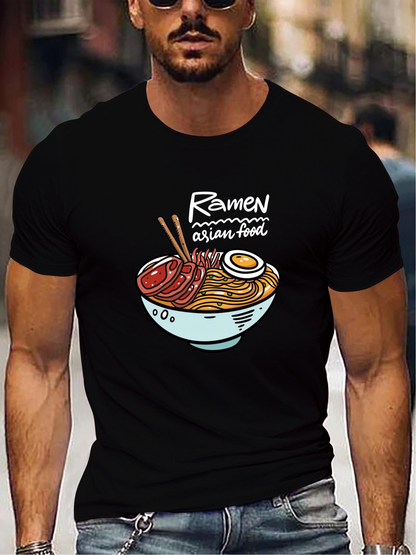 Men's Graphic T-Shirt Ramen Asian Food With Egg And Chopsticks In Noodle Bowl