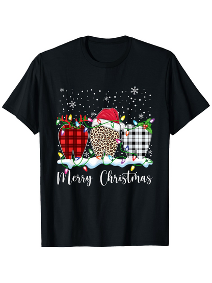 Men's Graphic T-Shirt Merry Christmas Plaid And Leopard Print Trees With Snowy Winter Lights