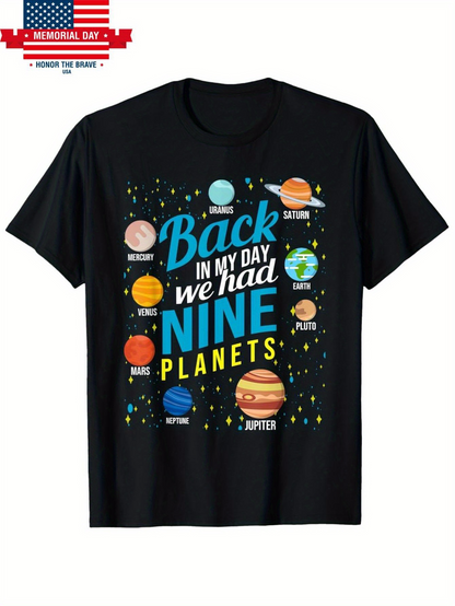 Men's Graphic T-Shirt Back In My Day We Had Nine Planets With Colorful Cartoon Solar System Planets
