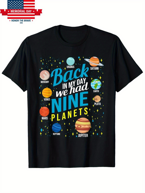 Men's Graphic T-Shirt Back In My Day We Had Nine Planets With Colorful Cartoon Solar System Planets